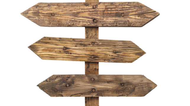 Wooden sign board with snow on transparent background