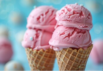 Pink Ice Cream Cones in Close Up