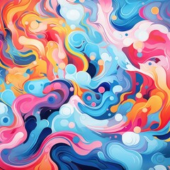 Obraz premium A vibrant abstract artwork featuring swirling colors and dynamic shapes, evoking a sense of movement and creativity.