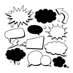 Comic book background in black and white colors. Vector illustration with speech bubbles
