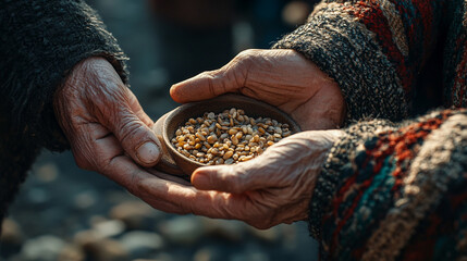 hands compassionately offers a plate of nourishing food, symbolizing kindness, support, and generosity. The image conveys care, community, and the spirit of volunteerism