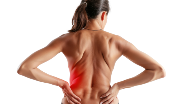 Woman suffering from a lower back pain on transparent background - Powered by Adobe