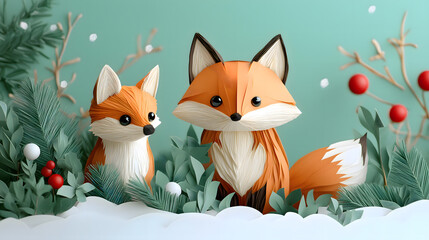 Obraz premium Two Foxes in Winter Wonderland