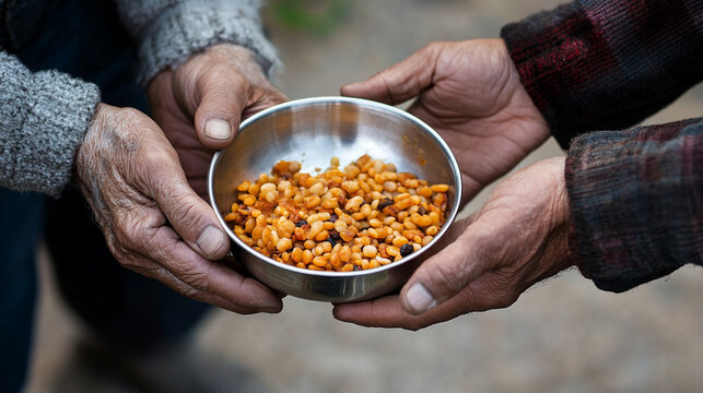 hands compassionately offers a plate of nourishing food, symbolizing kindness, support, and generosity. The image conveys care, community, and the spirit of volunteerism