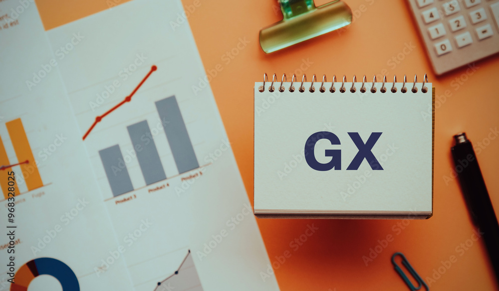 Poster there is notebook with the word gx. it is an abbreviation for green transformation as eye-catching i