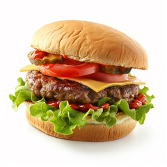 A big hamburger with cheese and bacon isolated on white background