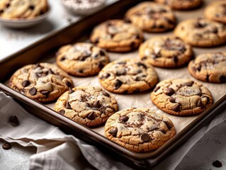 Freshly baked cookies on a tray, warm and inviting, Culinary, Soft hues, Photograph, Sweet treat