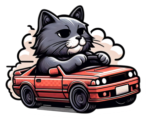 Cool Cat Driving a Red Sports Car, Funny Cartoon Sticker