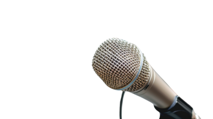 Hand holding a microphone, text live on transparent background