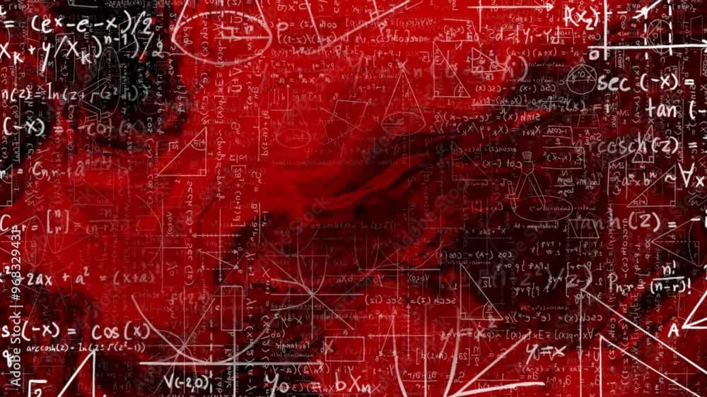 Poster animation of scientific data processing over red background