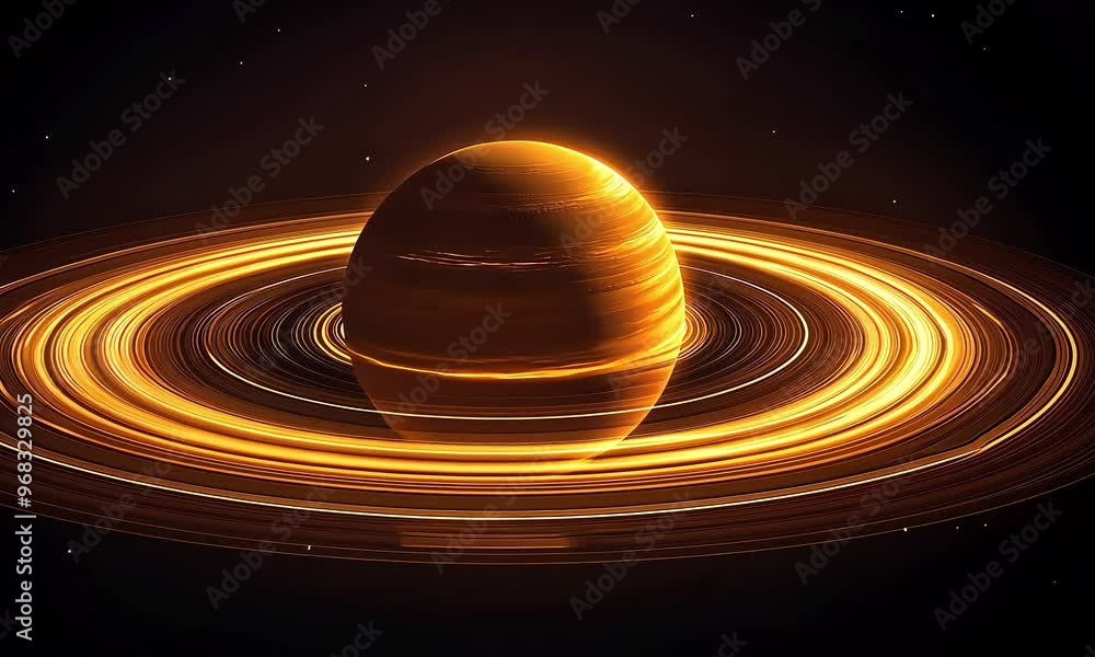 Wall mural glowing planet with bright rings in deep space with ai generated.