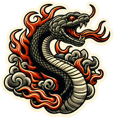 Fiery Snake Tattoo Design with Red Eyes and Smoke