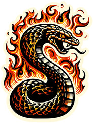 Fototapeta premium Fiery Snake Tattoo Design, Venomous Serpent with Flames