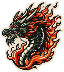 Fiery Dragon Head with Sharp Claws and Horns