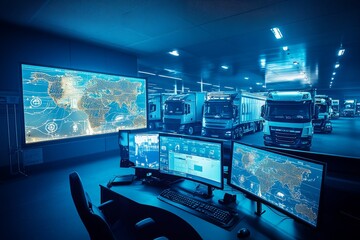 Naklejka premium Fleet management services command center with gps navigation for real time logistics control