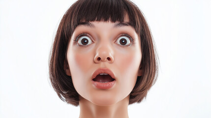 Close-up portrait of shocked brunette woman showing amazement and surprise
