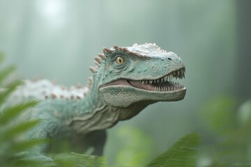 Obraz premium Acrocanthosaurus, the towering spined dinosaur, stalks through a thick Cretaceous jungle in pursuit of its next meal, showcasing its prowess as a formidable predator.