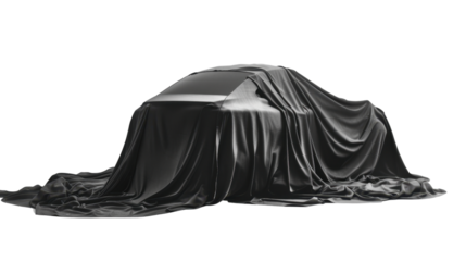 Black fabric draping over a car on transparent background