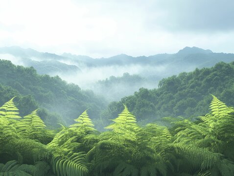 Witness the inaugural Archaeopteris trees thriving amidst a vibrant prehistoric ecosystem, showcasing a remarkable glimpse into Earth's ancient flora.