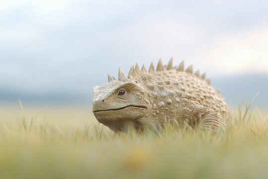 Doedicurus uses its armored tail to fend off predators while navigating the lush grasses of the plain.