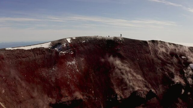 The top of the Avachinsky volcano, panorama from a drone, Kamchatka