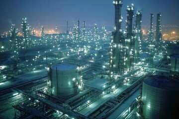 Illuminated Industrial Complex at Night