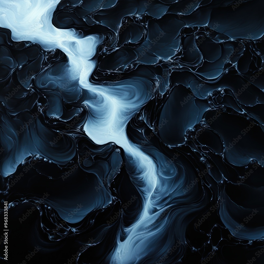 Poster a mesmerizing abstract image featuring swirling blue and black patterns that evoke a sense of depth 