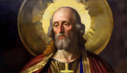 St. Gregory the great , oil painting , Painting of St. Gregory the Great, depicting the revered Pope and Doctor of the Church in traditional religious art, adorned in papal robes with a halo