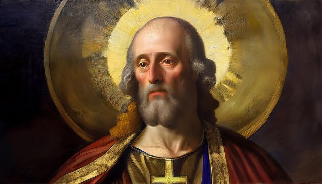 St. Gregory the great , oil painting , Painting of St. Gregory the Great, depicting the revered Pope and Doctor of the Church in traditional religious art, adorned in papal robes with a halo
