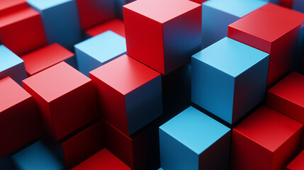 Obraz premium Abstract background of red and blue cubes forming a wall
