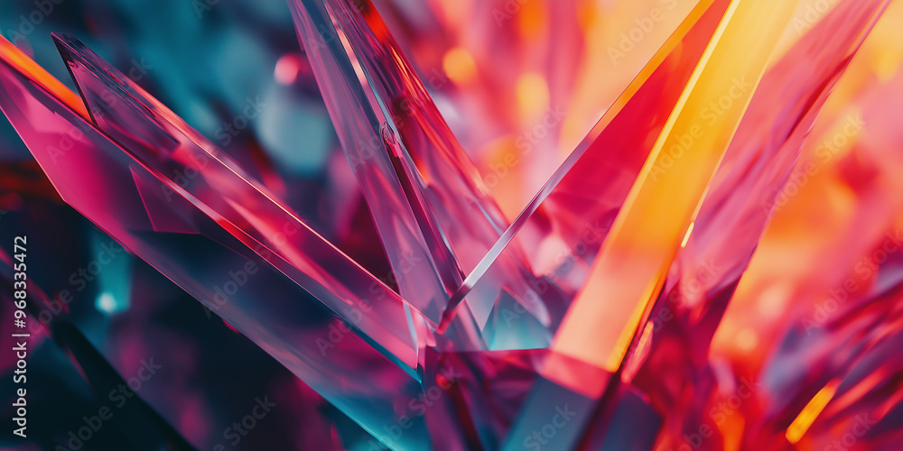 Poster abstract colorful crystal structure reflecting light beams