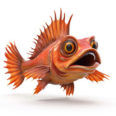 Fototapeta premium 3D cartoon. A sea fish, on a solid white background