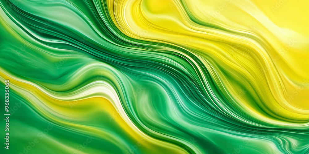 Poster abstract liquid background with flowing green and yellow waves