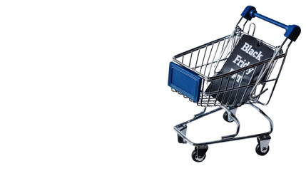 Black Friday sticker and shopping cart on transparent background