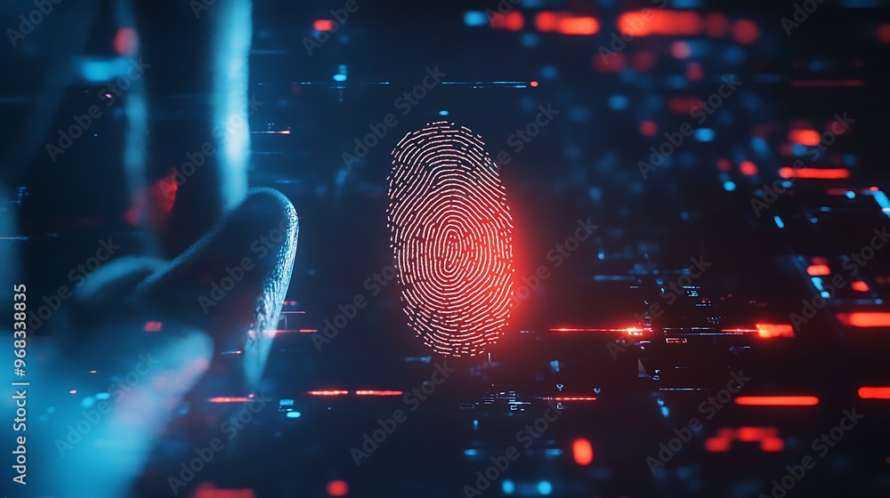 Poster digital fingerprint scan on a futuristic interface