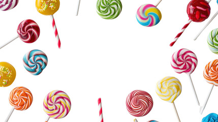 Christmas candy cane lollipops border frame on transparent background