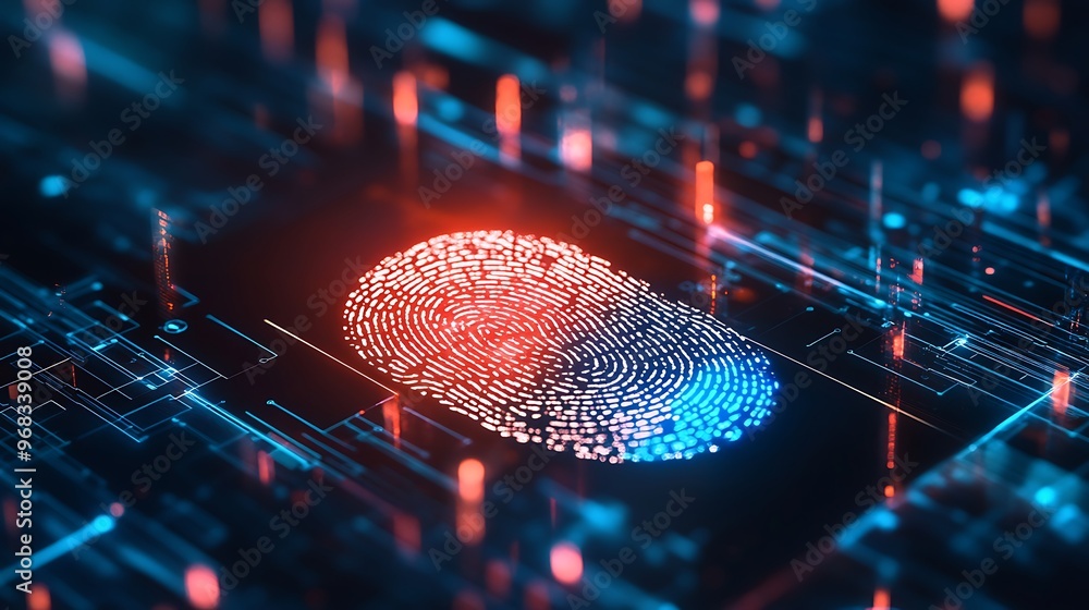 Poster digital fingerprint on abstract circuitry