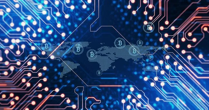 Animation of network of connections with bitcoins over world map