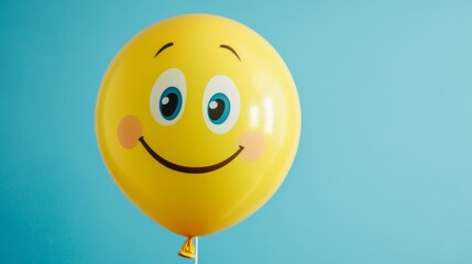Yellow smiley face balloon on blue background