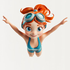 3D cartoon a swimming athlete, on a solid white background