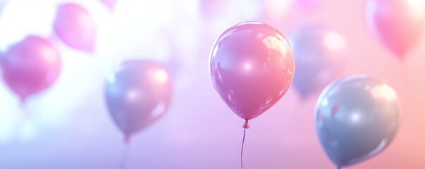 Floating pastel balloons with soft light