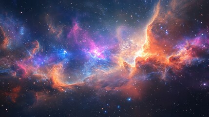 Fototapeta premium A galaxy full of stars and colorful nebulae, with swirling clouds of gas and dust in deep outer space.