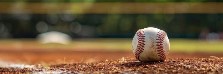 Close-up of a baseball on a pitching mound with room for text.