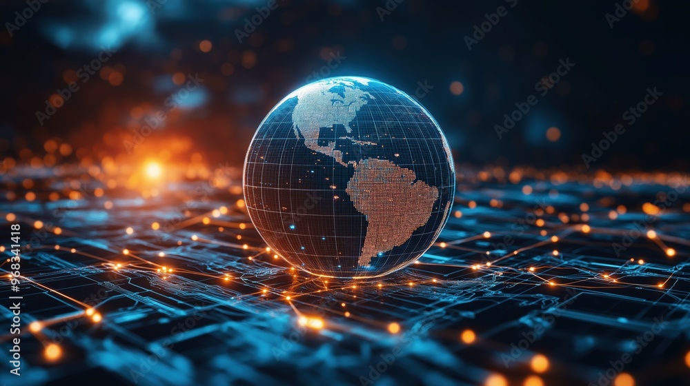 Aufkleber futuristic holographic globe with interconnected network lines. global technology concept visualizat