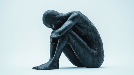 Fototapeta premium Full body shot of a grieving individual, their posture slumped and face etched with sorrow, isolated on a white background