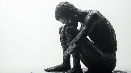 Fototapeta premium Full body shot of a grieving individual, their posture slumped and face etched with sorrow, isolated on a white background