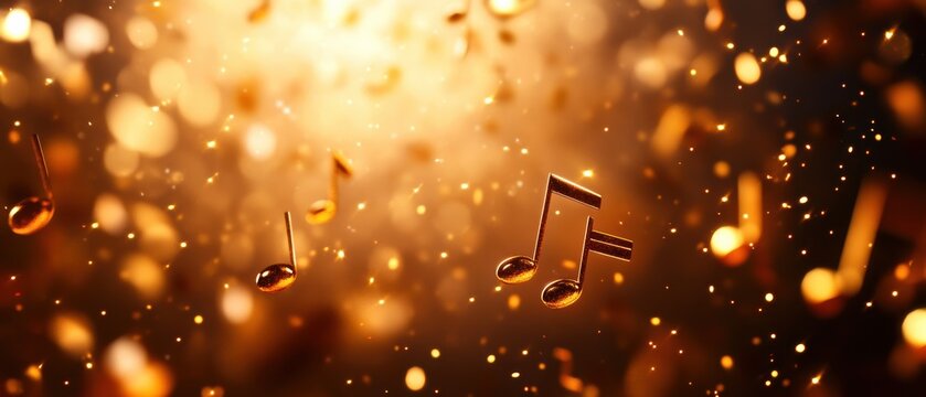 A vibrant background of musical notes floating in an enchanting golden glow, perfect for music themes and celebrations.