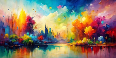 2. Abstract energies burst forth in a kaleidoscope of colors, as the artist's nimble brushstrokes weave a tapestry
