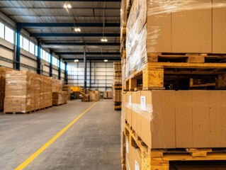 A factory warehouse featuring automated systems for reducing material waste during the storage process, automated eco-friendly warehouse, waste-reducing technology