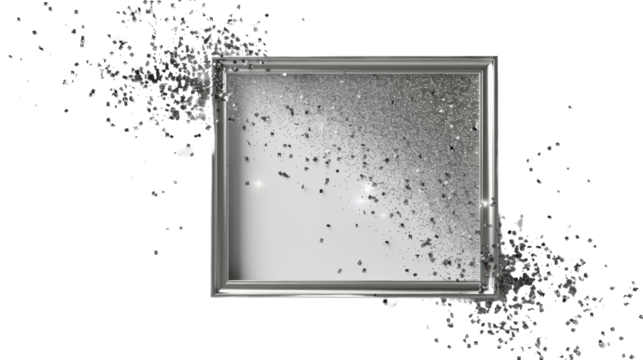 Silver confetti frame border on transparent background